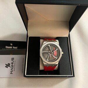 MAGNUS COUPE RS SILICONE  SILVER- RED SPINNING WHEEL 3D  MEN'S WATCH